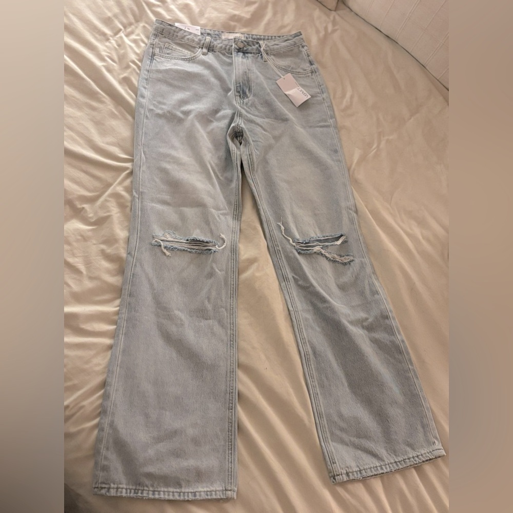High Rise Distressed Straight Jeans light wash
